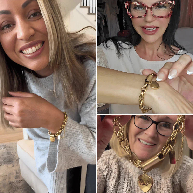 Elegant Heartened Gold Chunky Bracelet