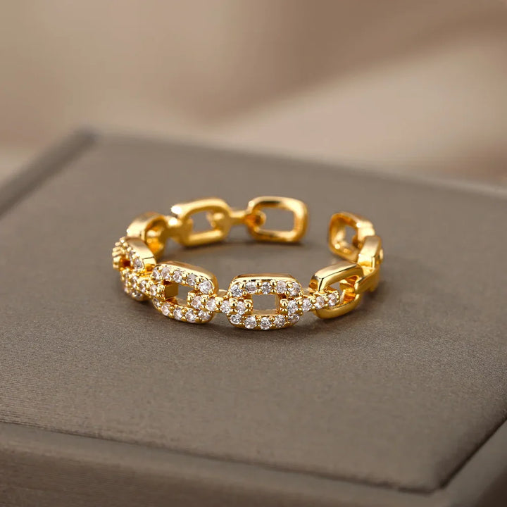 Gold Plated Chain Link Crystal Ring