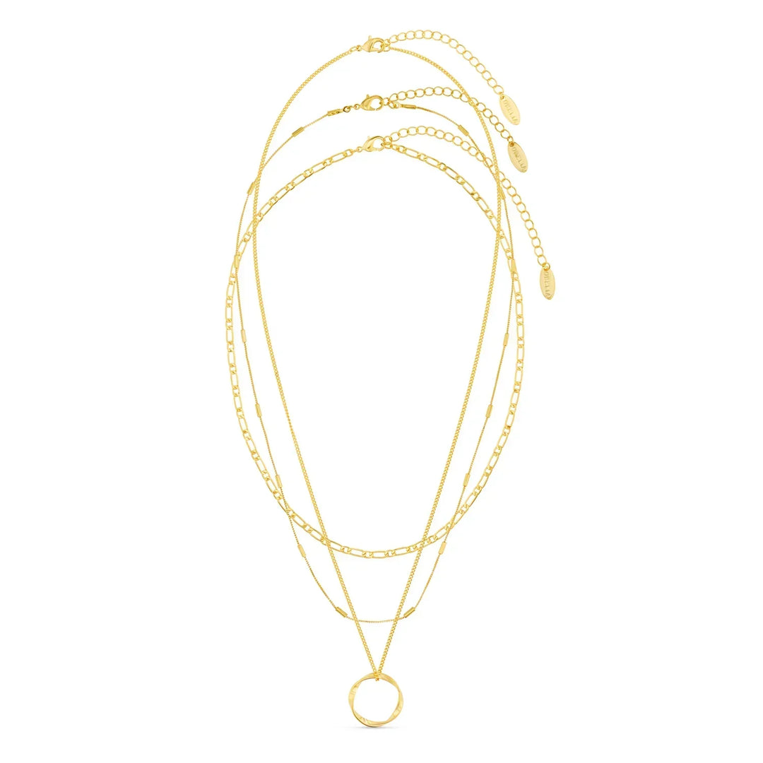 Chic Open Circle Three-Row Gold Necklace