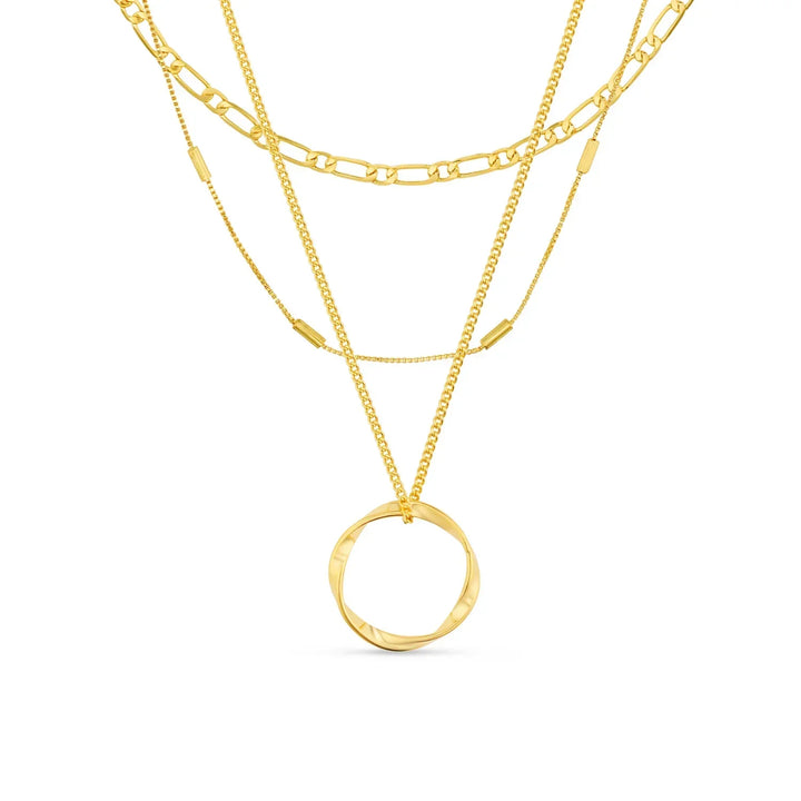 Chic Open Circle Three-Row Gold Necklace