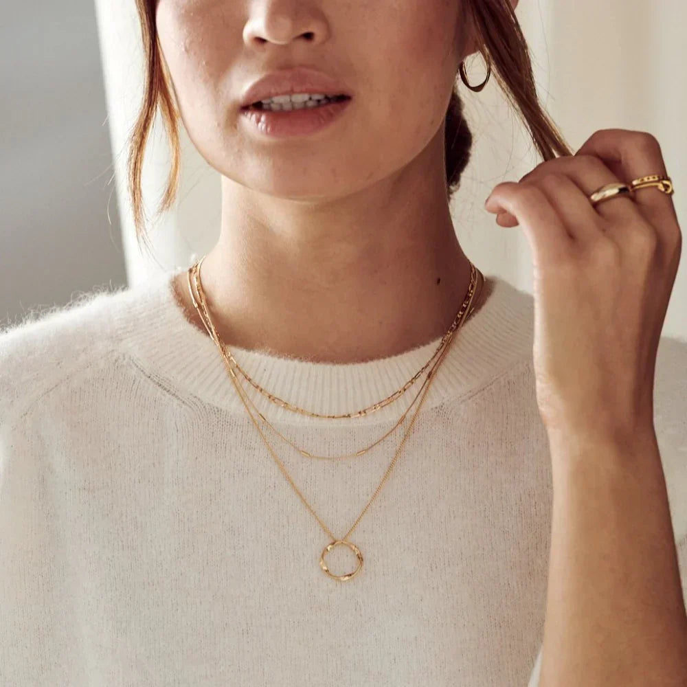 Open Circle Three Row Necklace | Gold