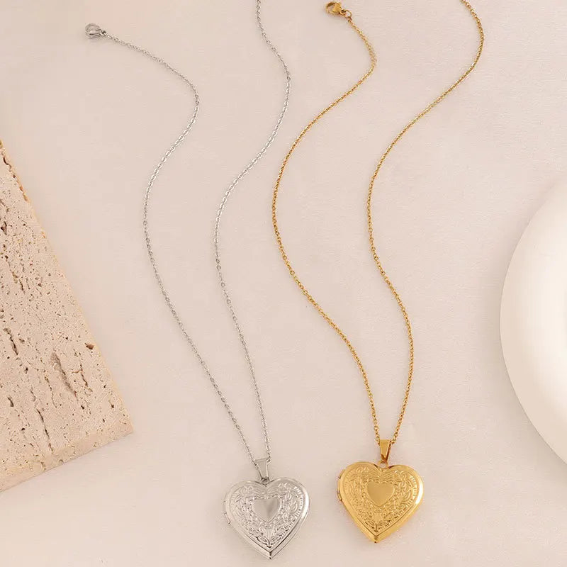 Elegant Gold Heart Embossed Photo Locket