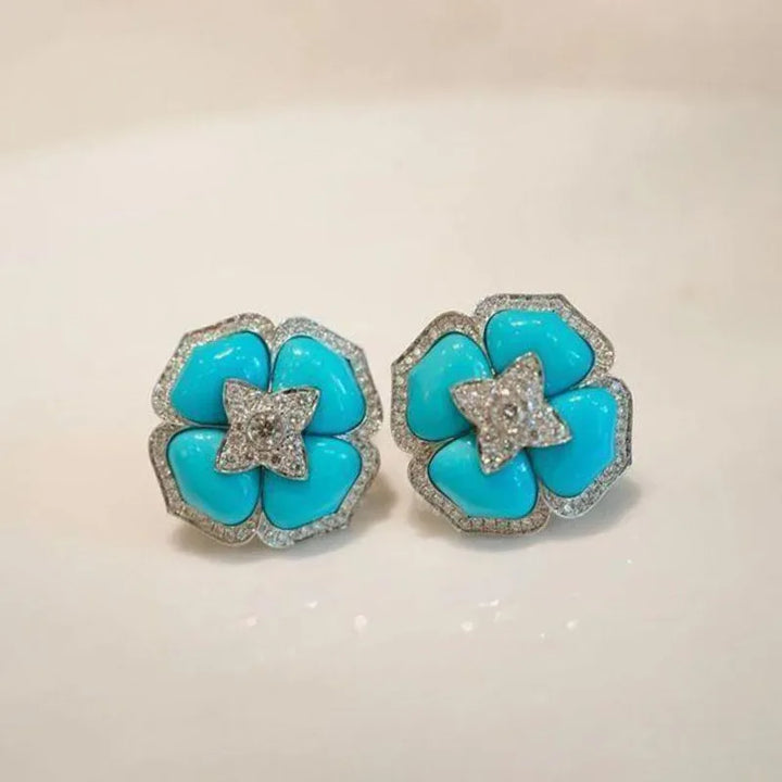Sophisticated Silver Blue Flower Earrings
