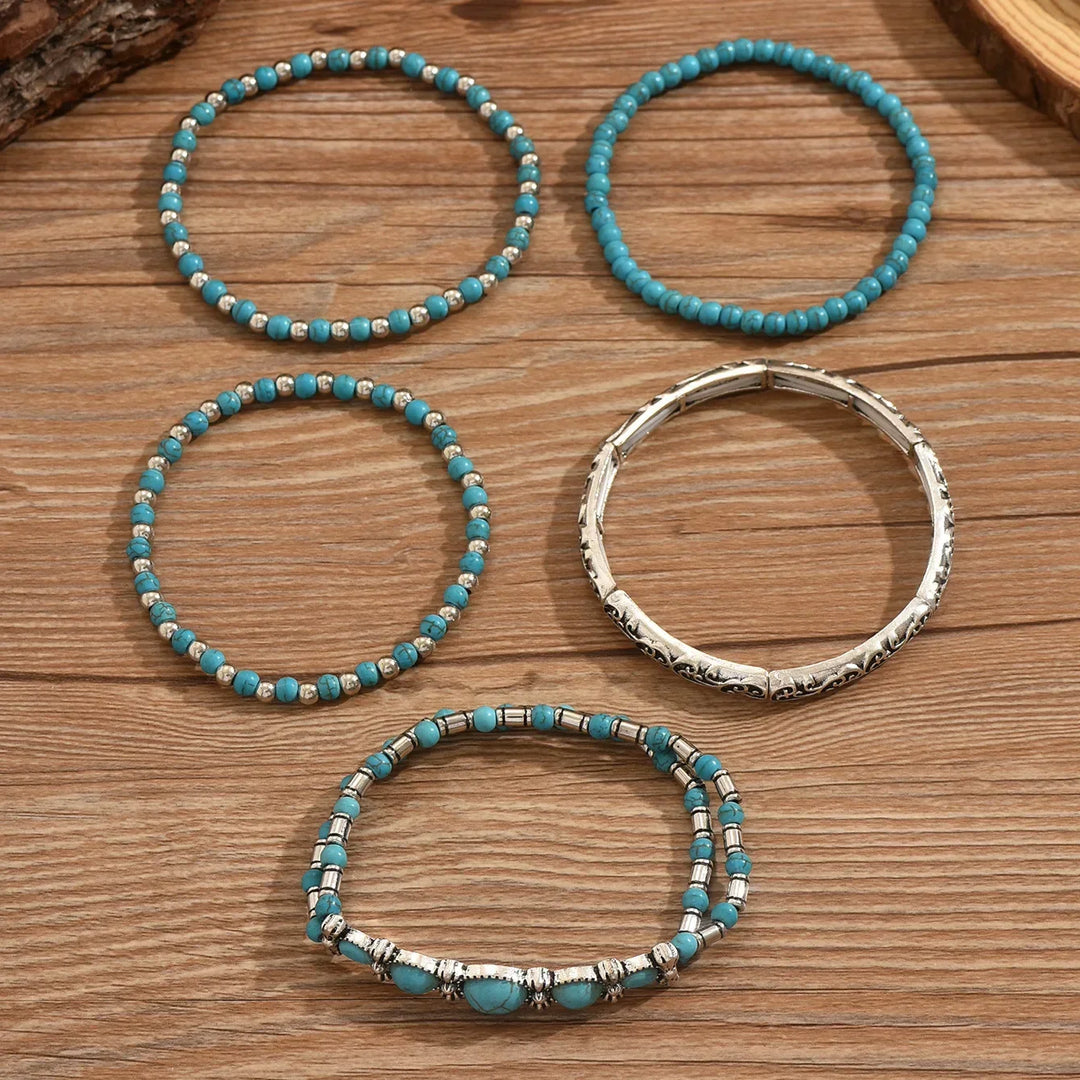 Bohemian Turquoise Beaded Bracelet Set