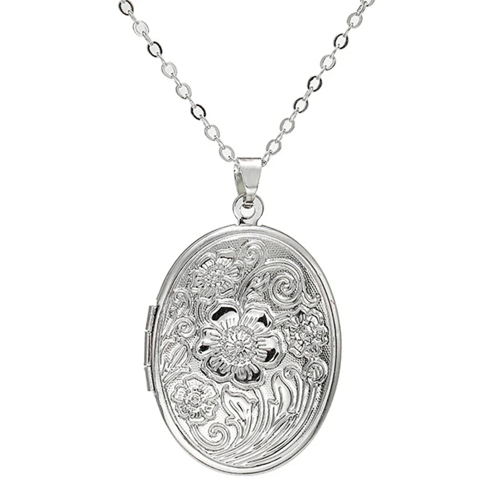 Timeless Engraved Oval Photo Locket Necklace