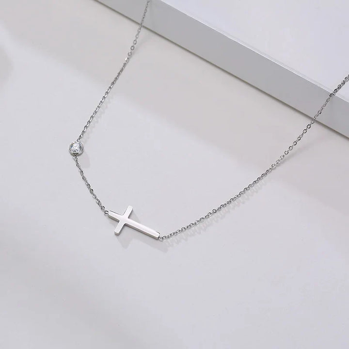 Radiant Sideways Cross Necklace