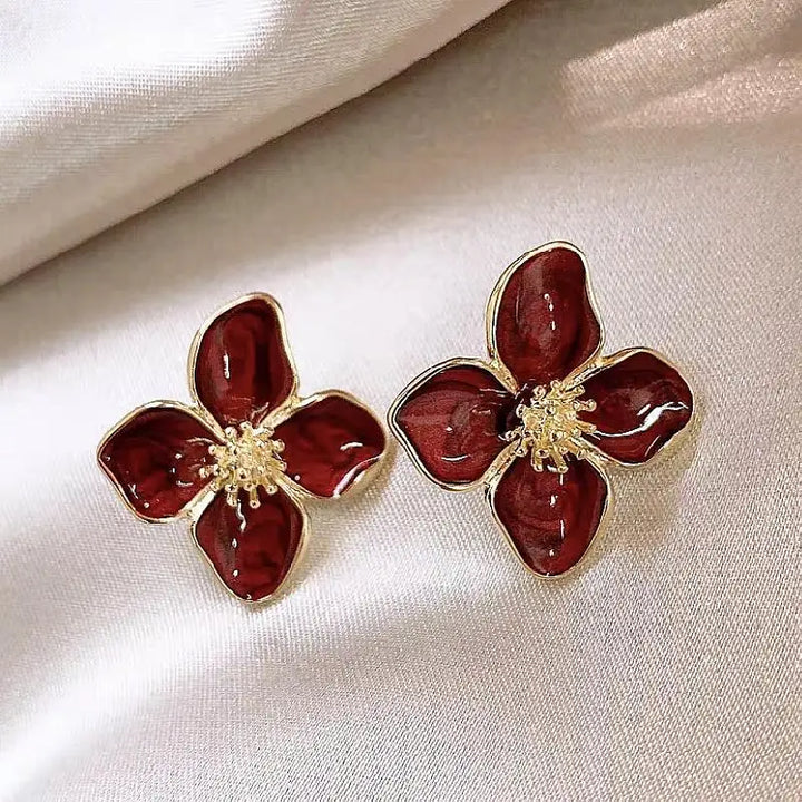 Chic Retro Drip Glaze Flower Earrings