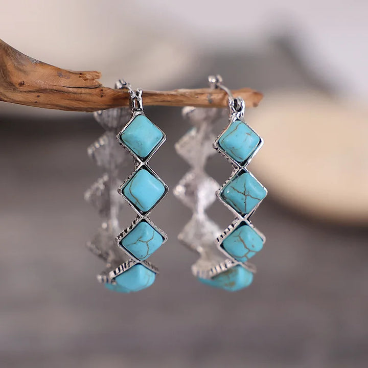 Vintage Turquoise U-Shaped Hoop Earrings