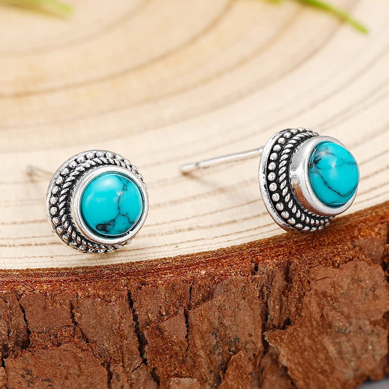 Vintage Bohemian Imitation Turquoise Stud Earrings