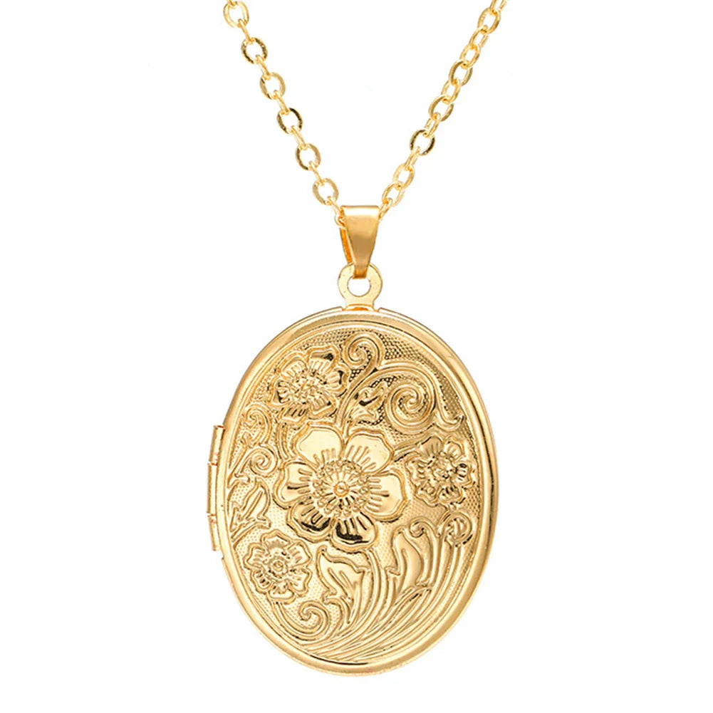 Timeless Engraved Oval Photo Locket Necklace