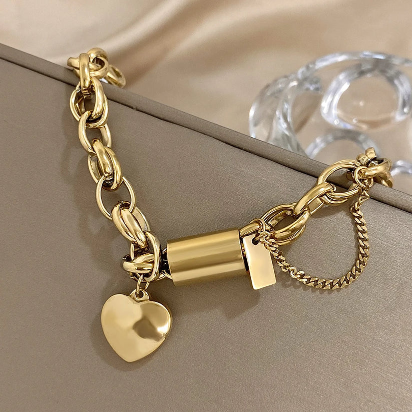 Elegant Heartened Gold Chunky Bracelet