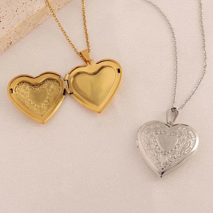 Elegant Gold Heart Embossed Photo Locket