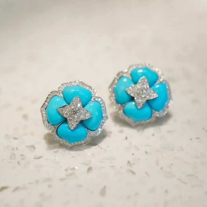 Sophisticated Silver Blue Flower Earrings