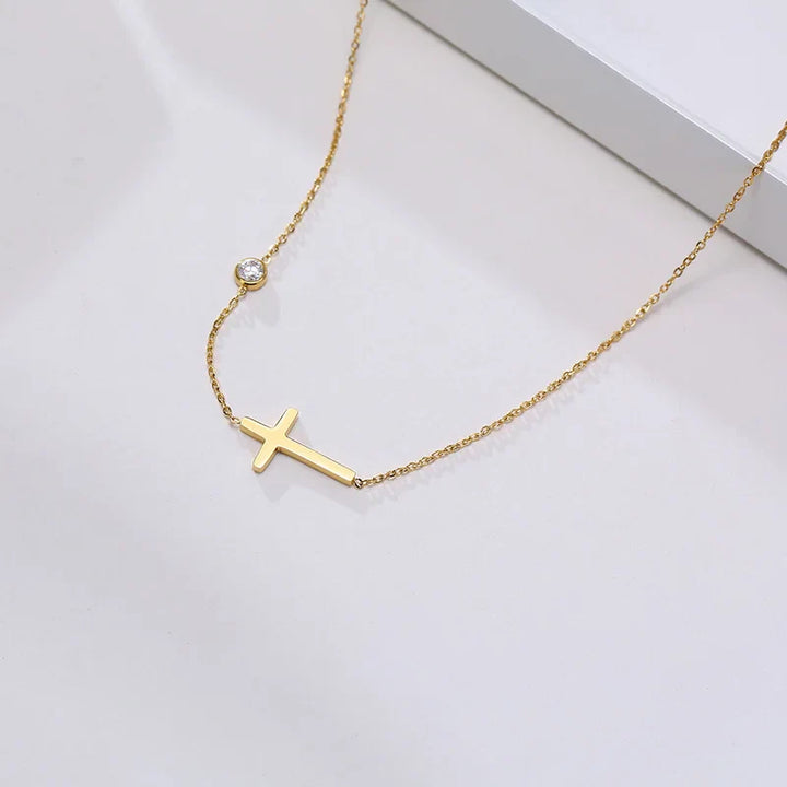 Radiant Sideways Cross Necklace