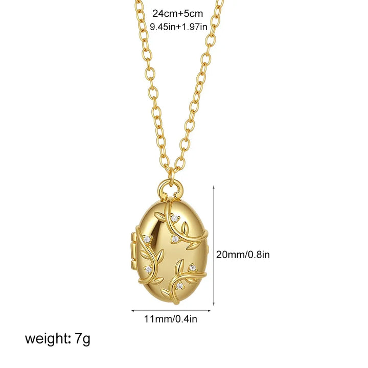 Elegant Zircon Oval Locket Photo Necklace