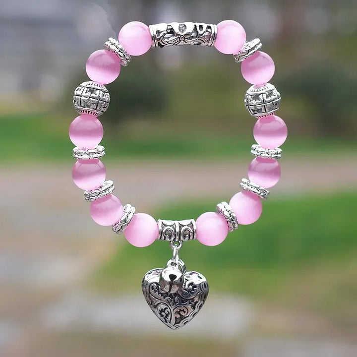Opal Beaded Bracelet with Heart Charm