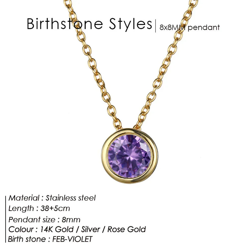 Exclusive Colorful Birthstone Stainless Steel Necklace