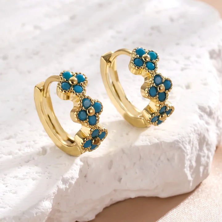 Chic Turquoise Blue Flower Hoop Earrings