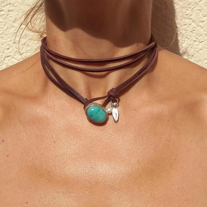 Vintage Bohemian Turquoise Pendant Necklace