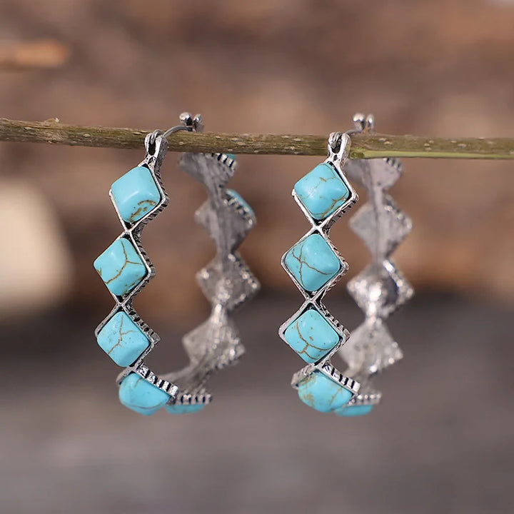 Vintage Turquoise U-Shaped Hoop Earrings