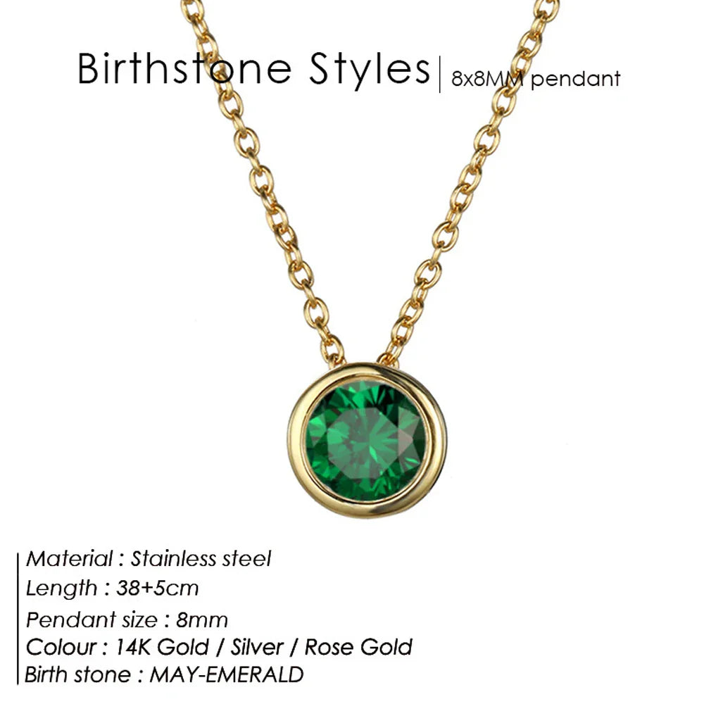 Exclusive Colorful Birthstone Stainless Steel Necklace