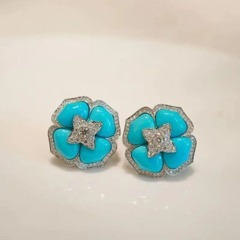 Sophisticated Silver Blue Flower Earrings