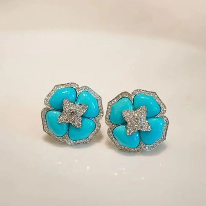 Sophisticated Silver Blue Flower Earrings
