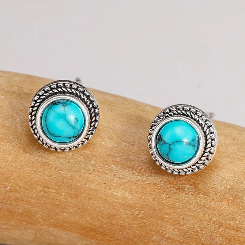 Vintage Bohemian Imitation Turquoise Stud Earrings