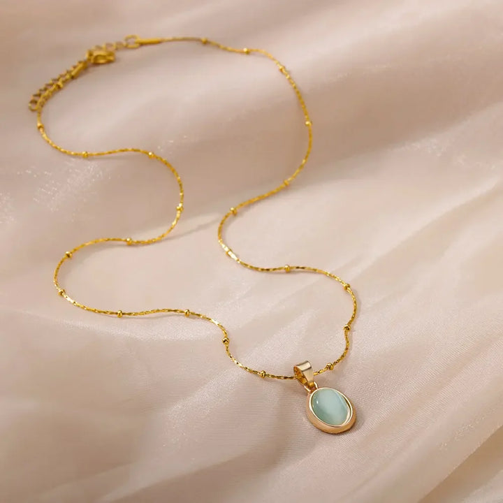 Chic Gold Stainless Steel Water Drop Opal Pendant Necklace