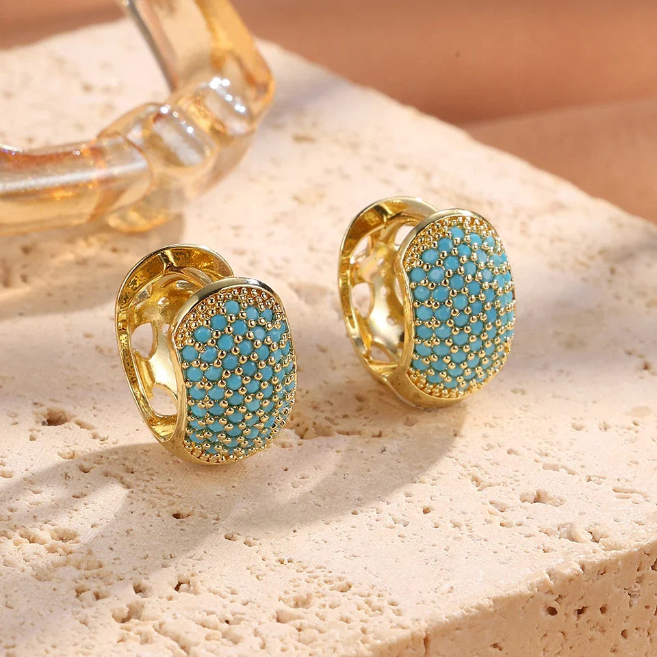 Chic Turquoise Blue Flower Hoop Earrings