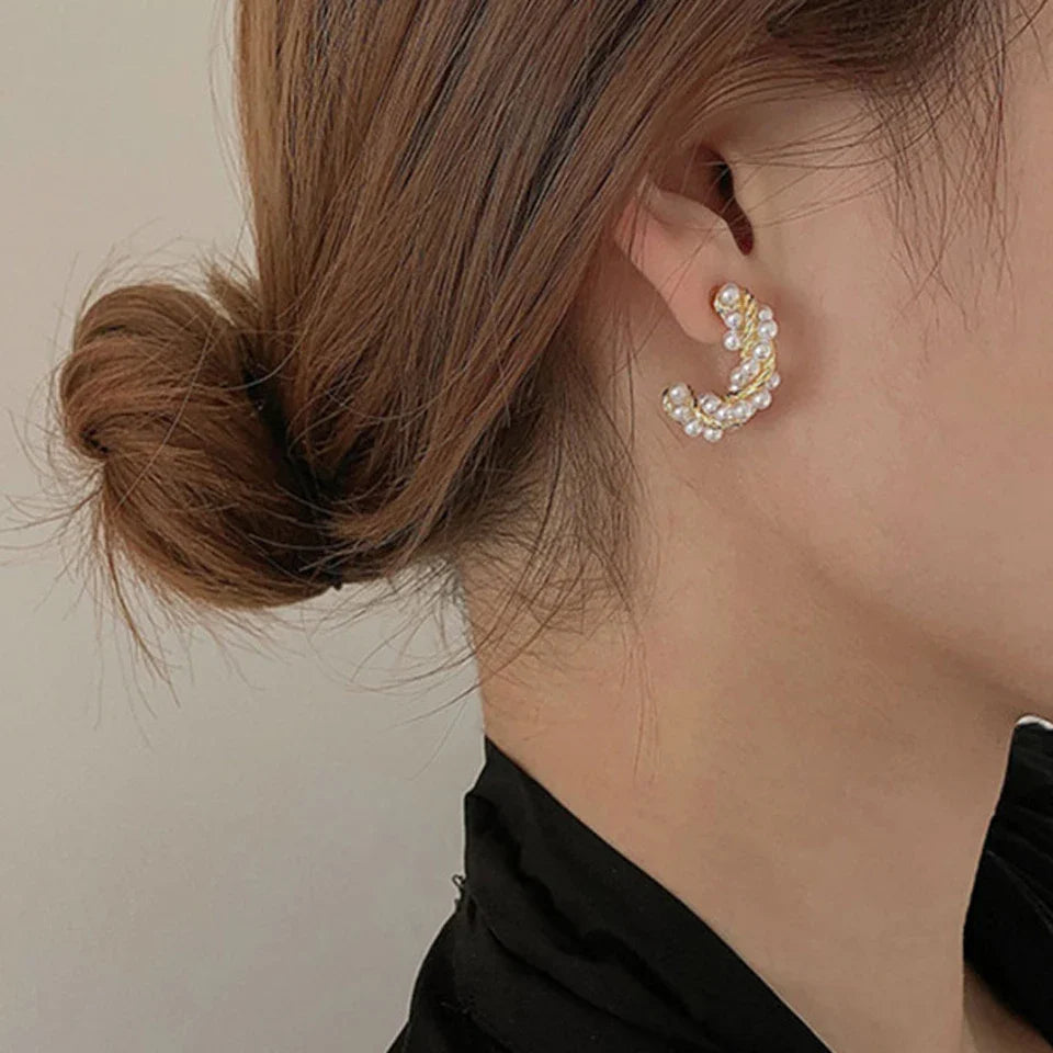 Elegant French Imitation Pearl Hoop Earrings