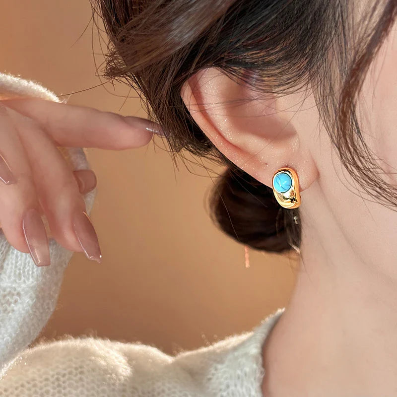 Timeless Turquoise Curved Copper Earrings