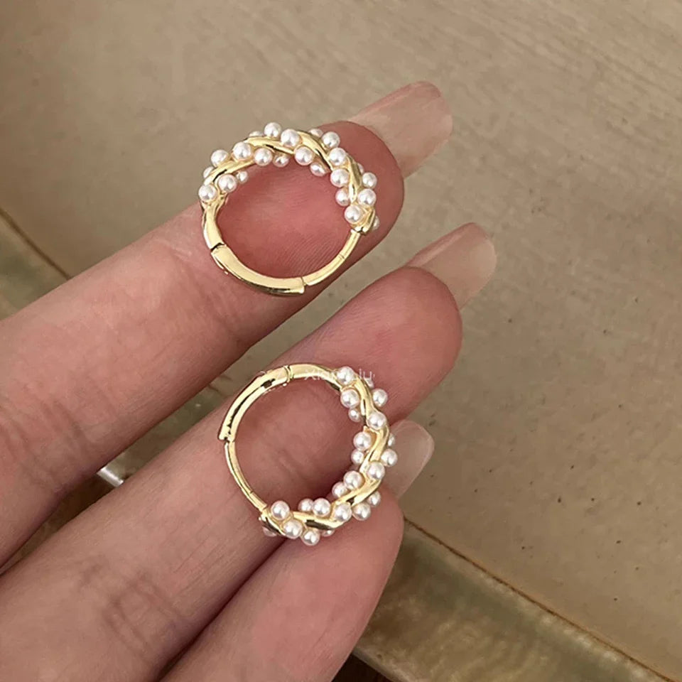 Elegant French Imitation Pearl Hoop Earrings