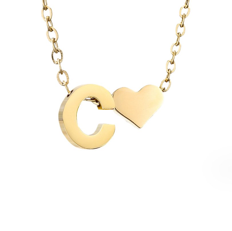 Minimalist Initial Necklace with Heart Charm
