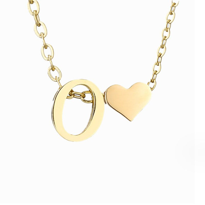 Minimalist Initial Necklace with Heart Charm