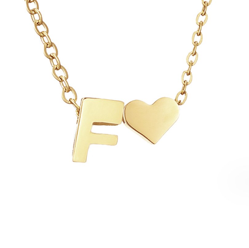 Minimalist Initial Necklace with Heart Charm