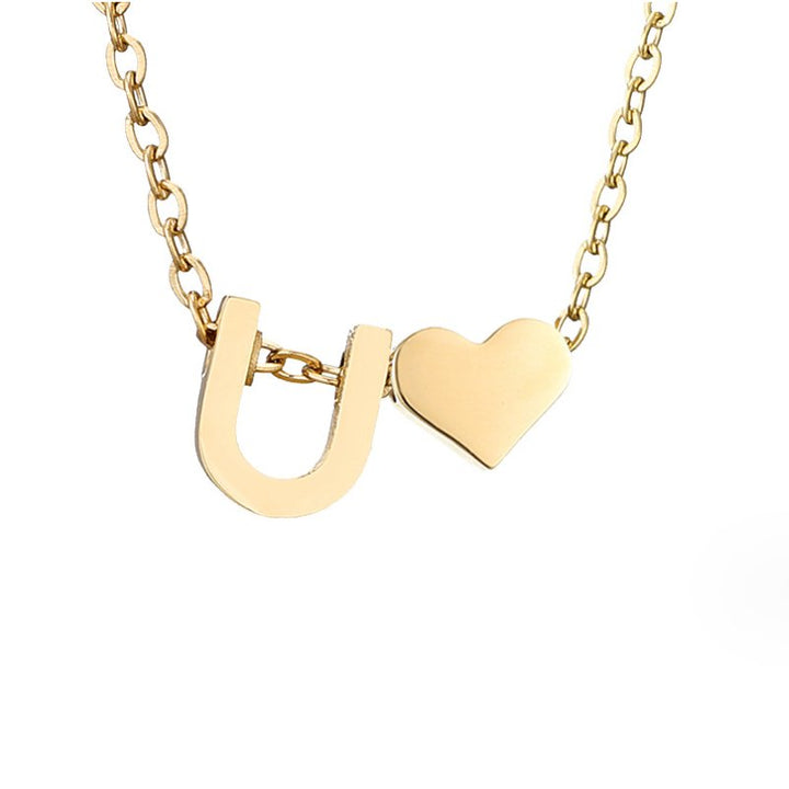 Minimalist Initial Necklace with Heart Charm