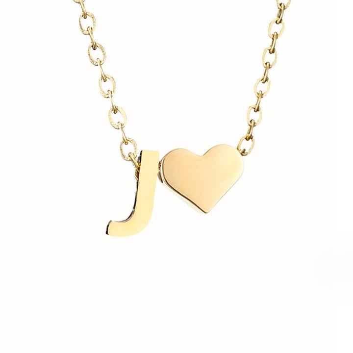 Minimalist Initial Necklace with Heart Charm