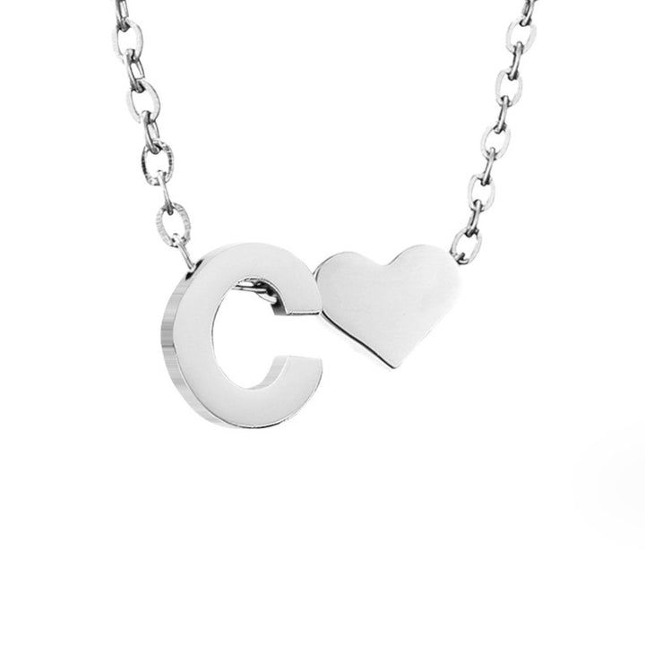 Minimalist Initial Necklace with Heart Charm